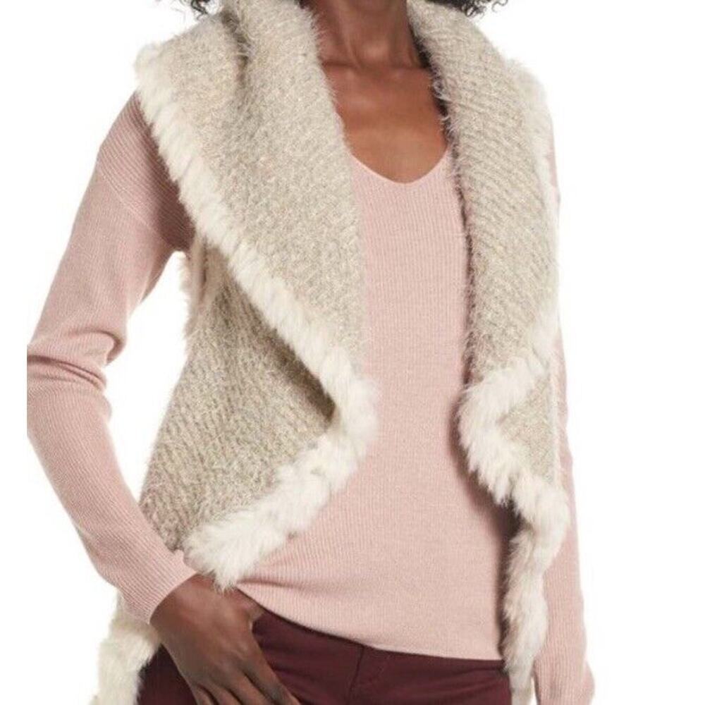 Love Token - Genuine Rabbit Fur Trim Vest - Size Small -beige - MSRP $169